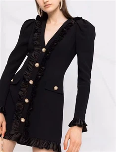 Црна руффлед бодицон хаљина